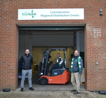 Leicester South foodbank with Toyota electric forklift truck