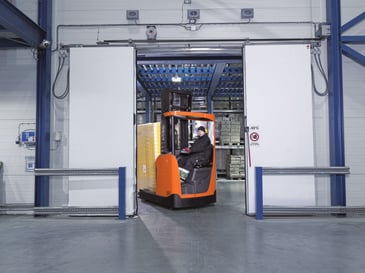 toyota reach truck with operator in cabin