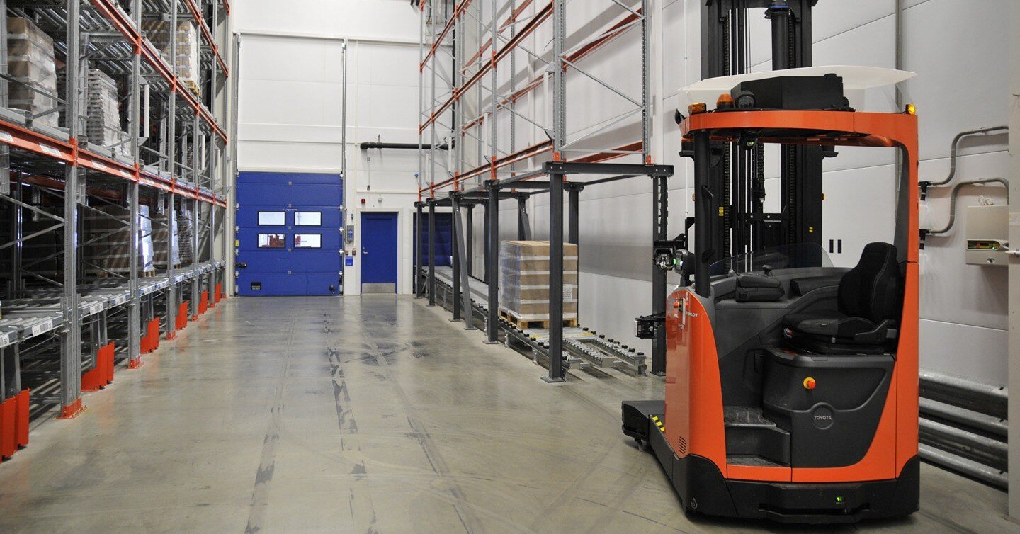 Toyota automated guided vehicle (AGV) in warehouse